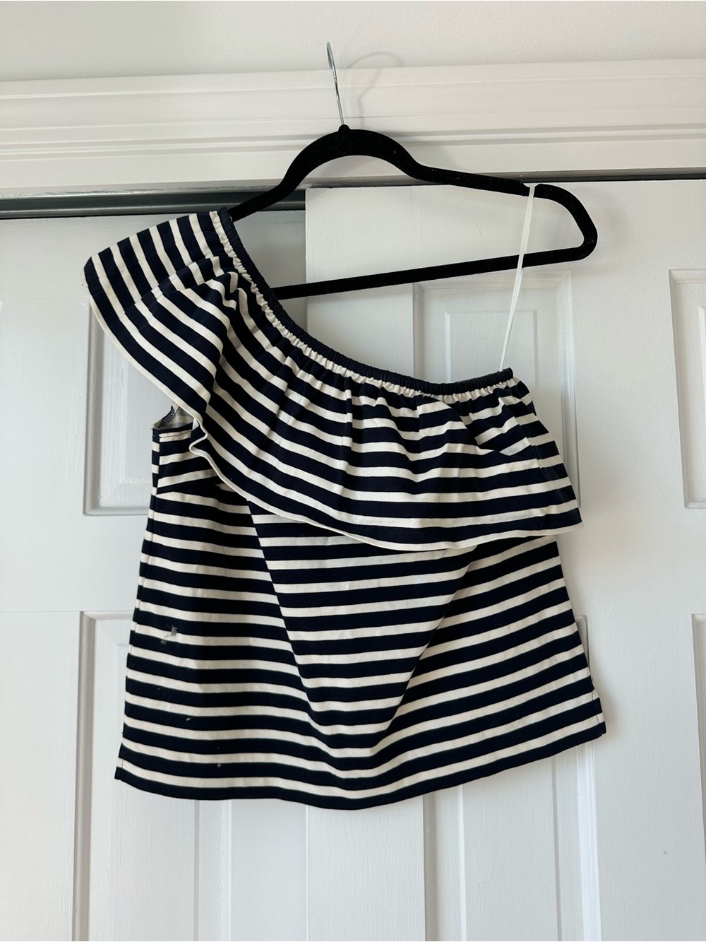 J. Crew Navy & White One-Shoulder Striped Ruffle Camisole